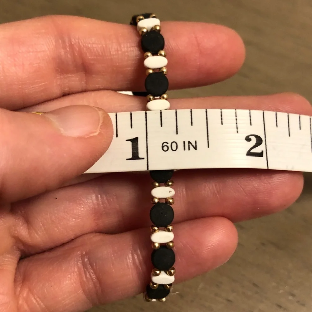 CORE Black and White Beaded Stretch Bracelet